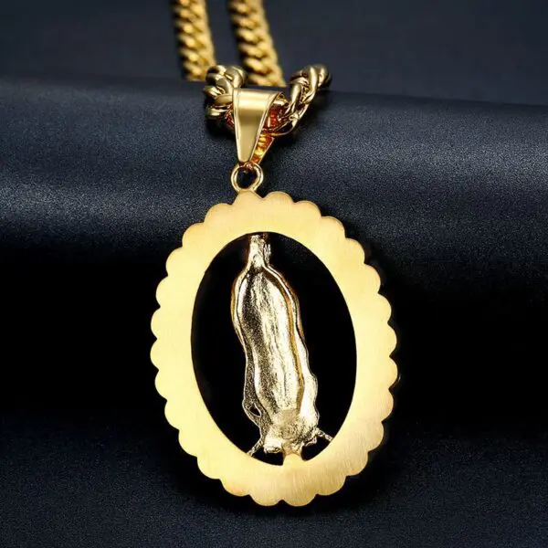 Gold Plated Stainless Steel Crystal Stones Virgin Mary Necklace - Image 4