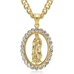 Gold Plated Stainless Steel Crystal Stones Virgin Mary Necklace