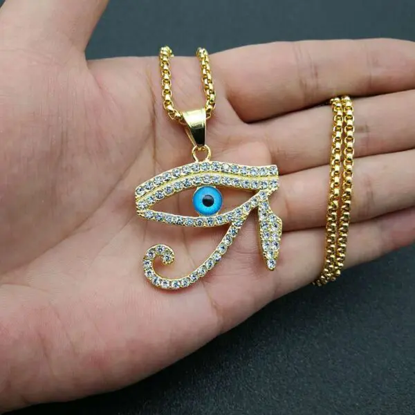 Gold Plated Stainless Steel Egyptian Jewelry Horus Evil Eye Necklace - Image 2