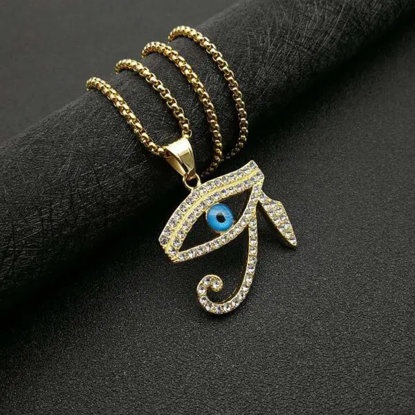 Gold Plated Stainless Steel Egyptian Jewelry Horus Evil Eye Necklace