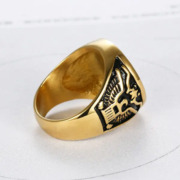 Heavy Gold Plating Men Anchor US Army Ring With Stone - Image 3