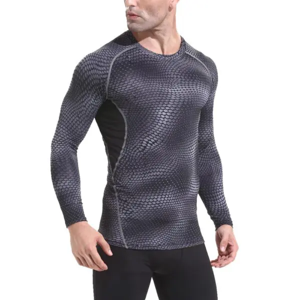 Long Sleeve Snake Print Fitness Compression Sportswear.