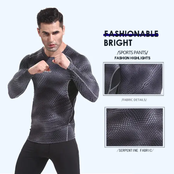 Long Sleeve Snake Print Fitness Compression Sportswear. - Image 2