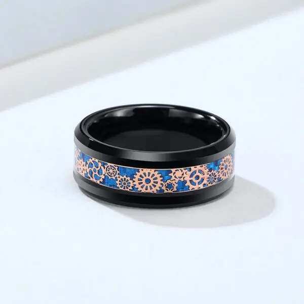 Luxurious Man Black 8mm Tungsten Carbide Gear Ring