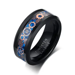 Luxurious Man Black 8mm Tungsten Carbide Gear Ring - Image 2