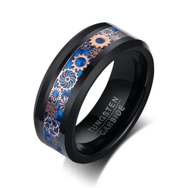 Luxurious Man Black 8mm Tungsten Carbide Gear Ring - Image 2