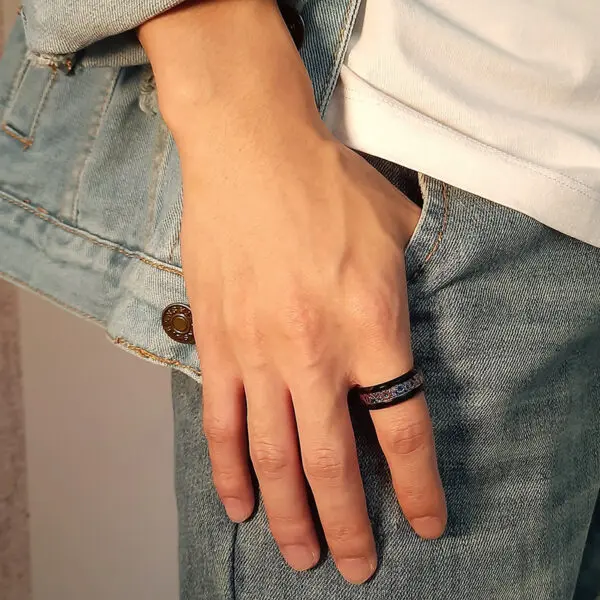 Luxurious Man Black 8mm Tungsten Carbide Gear Ring - Image 3