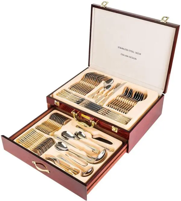 Stainless Steel Gold & Silver Plating 72pcs Briefcase Cutlery Set - Image 3