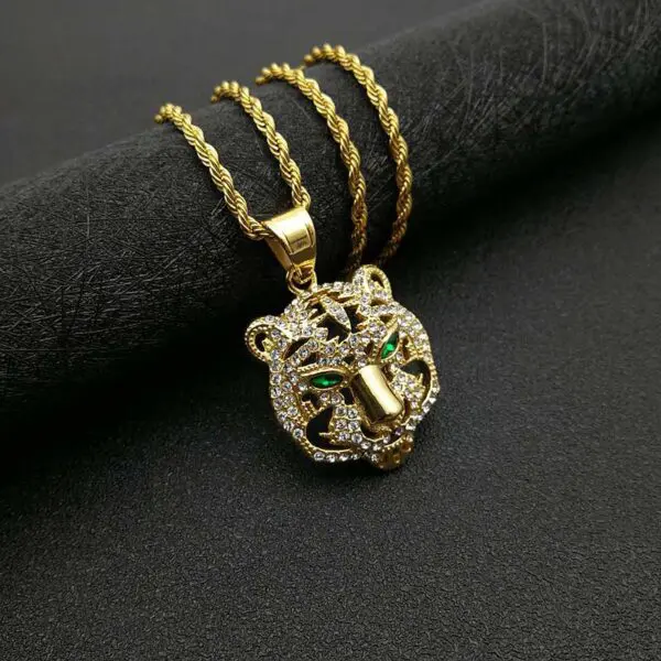 Stainless Steel Green Crystal Stone Eye Tiger Iced Out Necklace