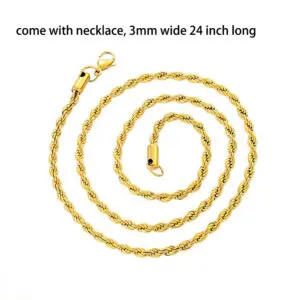 Stainless Steel Green Crystal Stone Eye Tiger Iced Out Necklace - Image 3