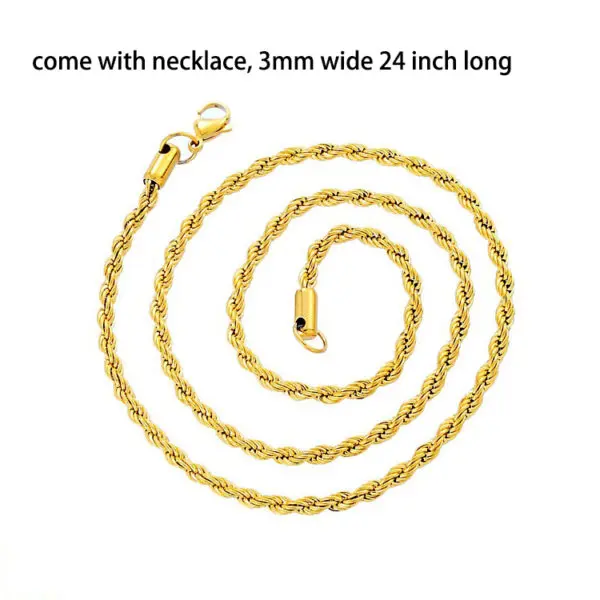 Stainless Steel Green Crystal Stone Eye Tiger Iced Out Necklace - Image 3
