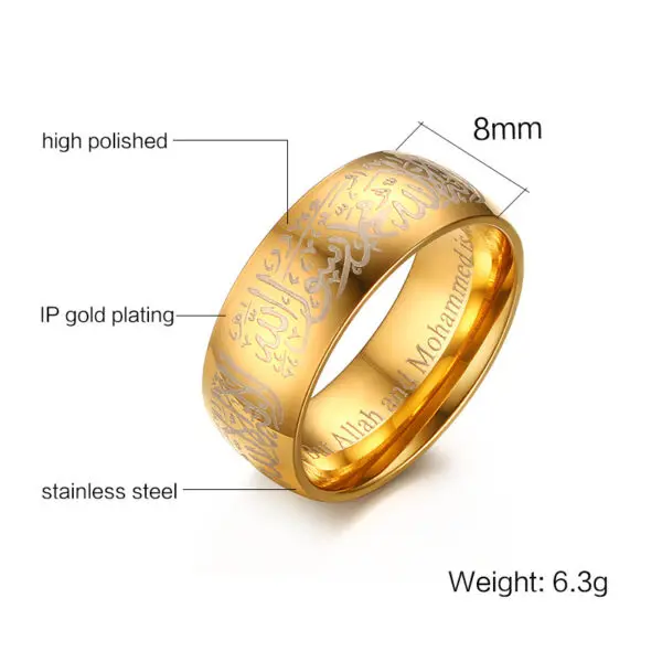 Stainless Steel Religious Jewelry 18k Gold Islamic Ring - Image 3