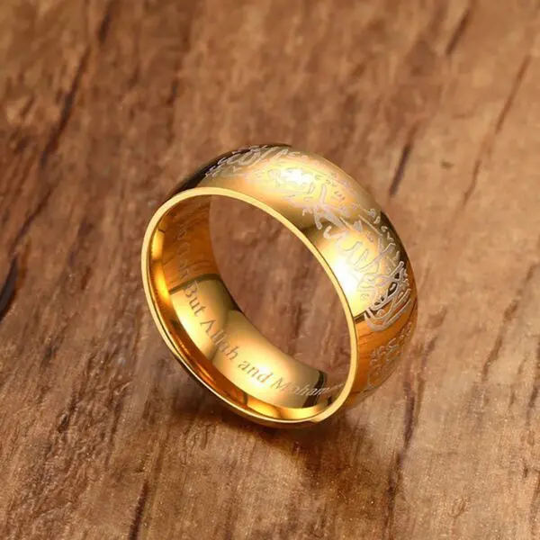 Stainless Steel Religious Jewelry 18k Gold Islamic Ring - Image 4