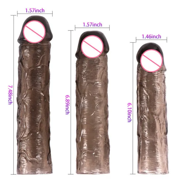 Textured Penis Extension Condoms Cear Black Silicon 3 in 1 - Image 4