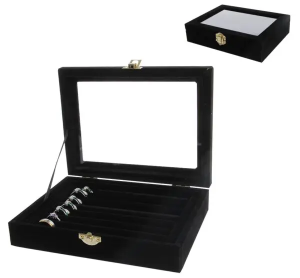 Velvet Case With Glass Cover Jewelry Ring Display Box