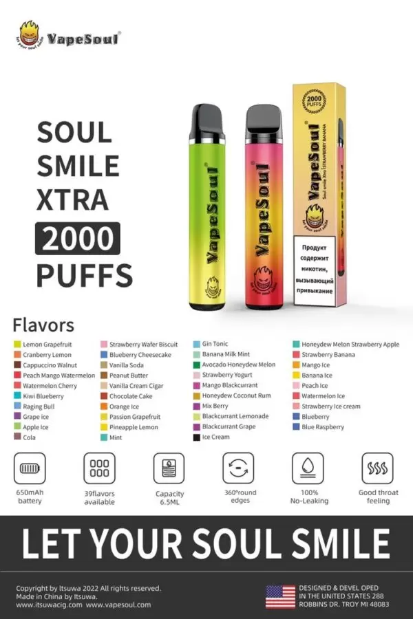 VAPESOUL SMOKING PEN 1500-2000 PUFF - Image 2