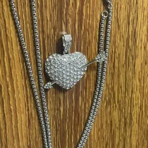 Gold Plated Heart Arrow Iced Out Necklace - Image 4