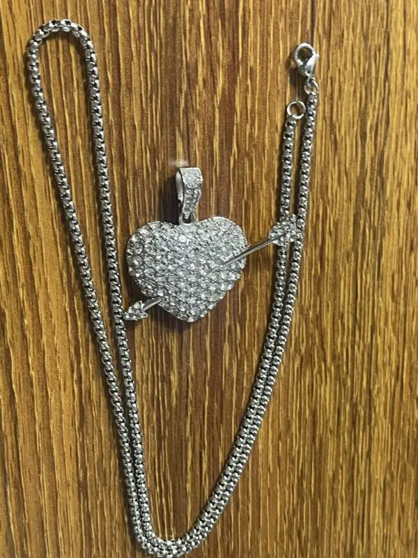 Gold Plated Heart Arrow Iced Out Necklace - Image 4