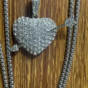 Gold Plated Heart Arrow Iced Out Necklace - Image 3