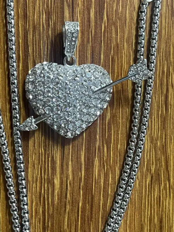 Gold Plated Heart Arrow Iced Out Necklace - Image 3