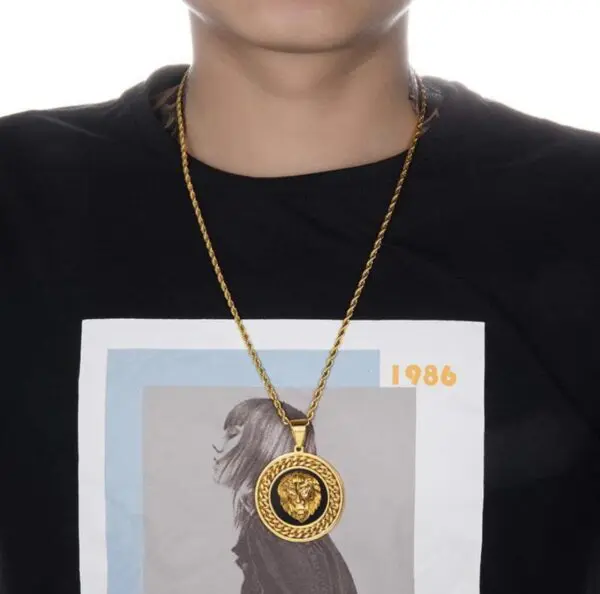 Gold Plated Lion Head With Chain Link Necklace - Image 2